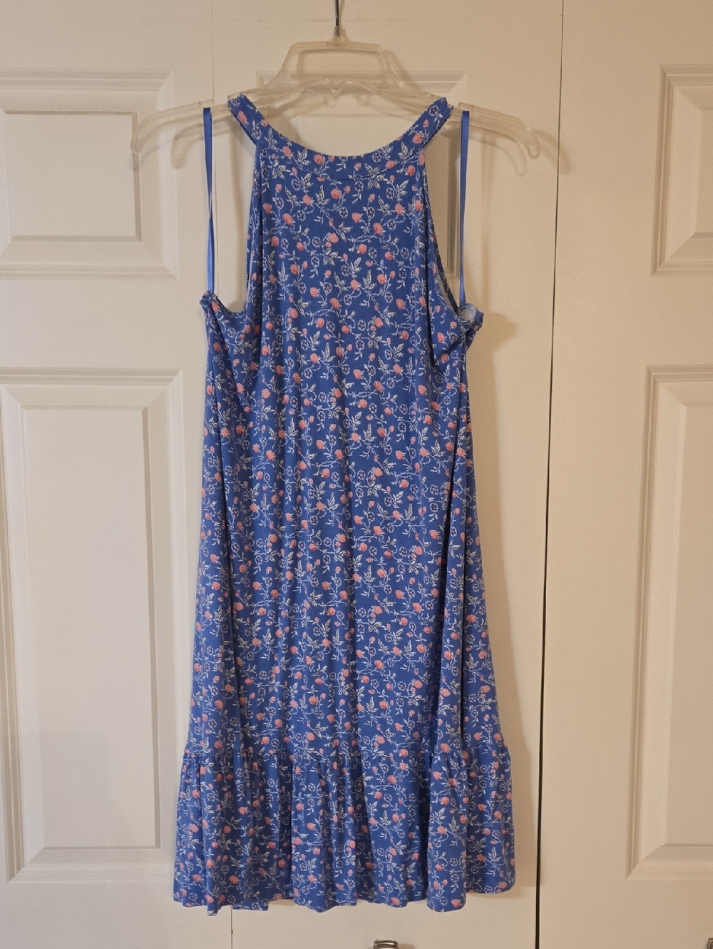 LOFT Blue Floral Sundress with Pink Accents